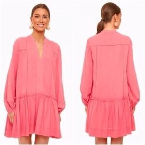 Pomander Place tuckernuck Pink Tiered Long Sleeve Ophelia Cotton Mini Dress L